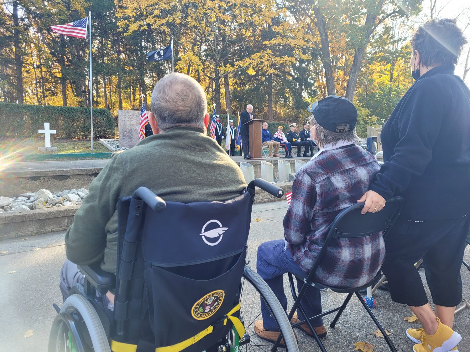 THANK THEM: A small bus from the Morgan Health Center in Johnston transported a handful of veterans to Wednesday morning’s ceremony.